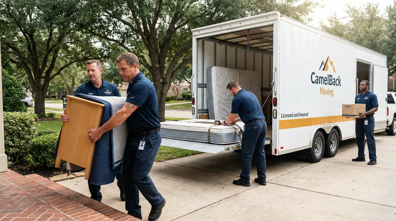 Crew loading residential truck for cross-state move from Brewer, ME